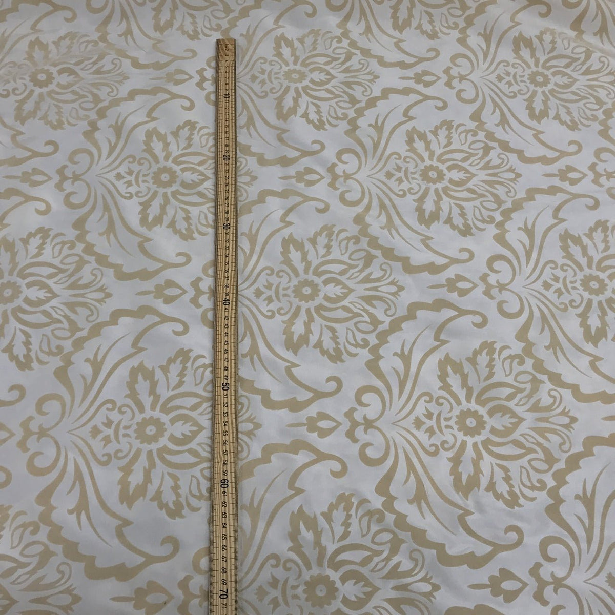 Cream Damask Velvet Flock Taffeta Fabric - Bull Ring Fabrics