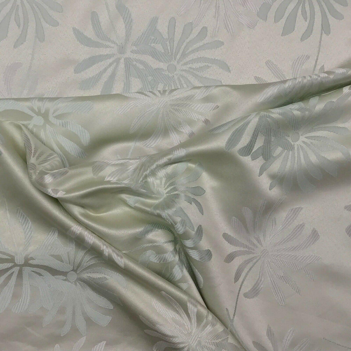 Cream & Green Floral Flowers Curtain Brocade Fabric 140cm - Bull Ring Fabrics