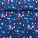 100% Cotton Fabric Space Galaxy Planets Little Johnny 140cm, Midnight