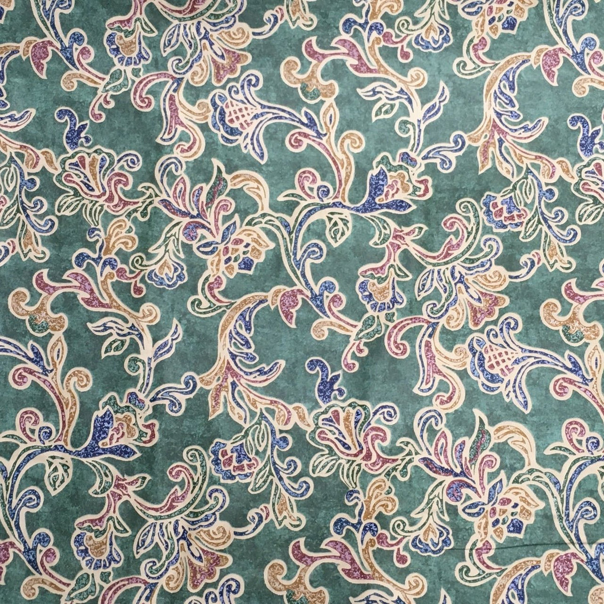 Damask Abstract Vintage Cotton Fabric, Green - Bull Ring Fabrics