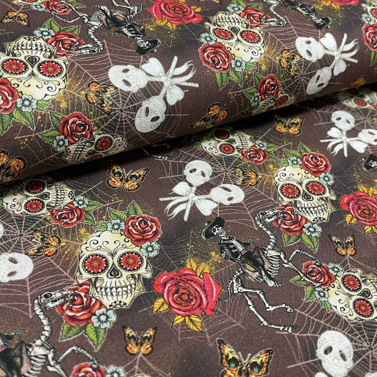 Day Of The Dead Digital Cotton Craft Fabric, Brown - Bull Ring Fabrics