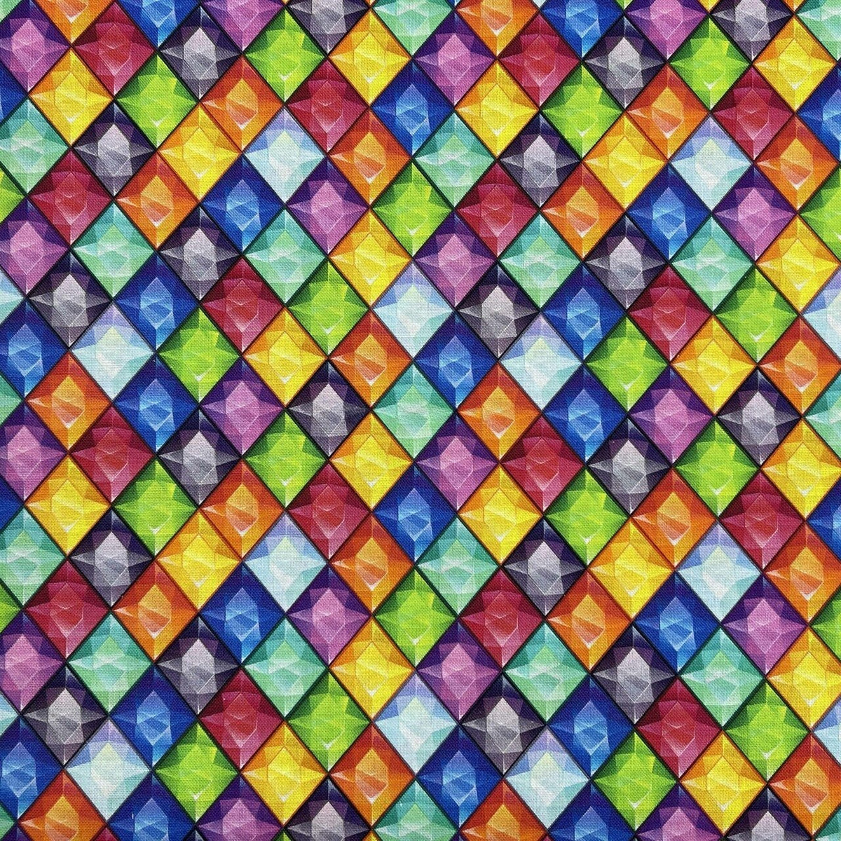 Diamond Jewels Print 100% Cotton Craft Fabric 54", Rainbow Geometric Gem - Bull Ring Fabrics