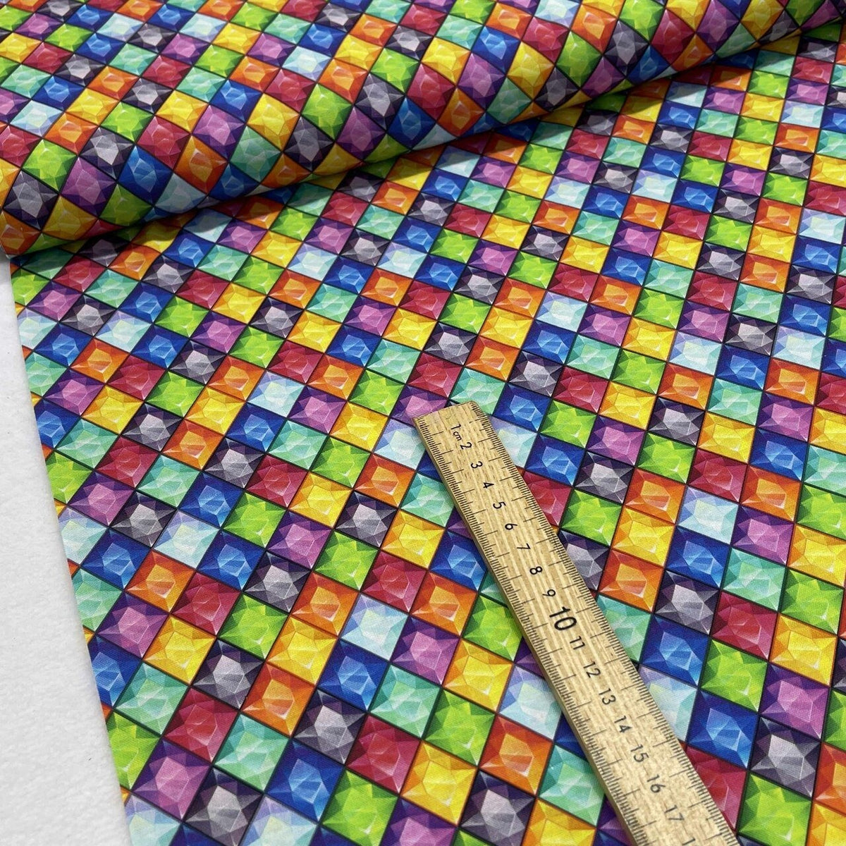 Diamond Jewels Print 100% Cotton Craft Fabric 54", Rainbow Geometric Gem - Bull Ring Fabrics