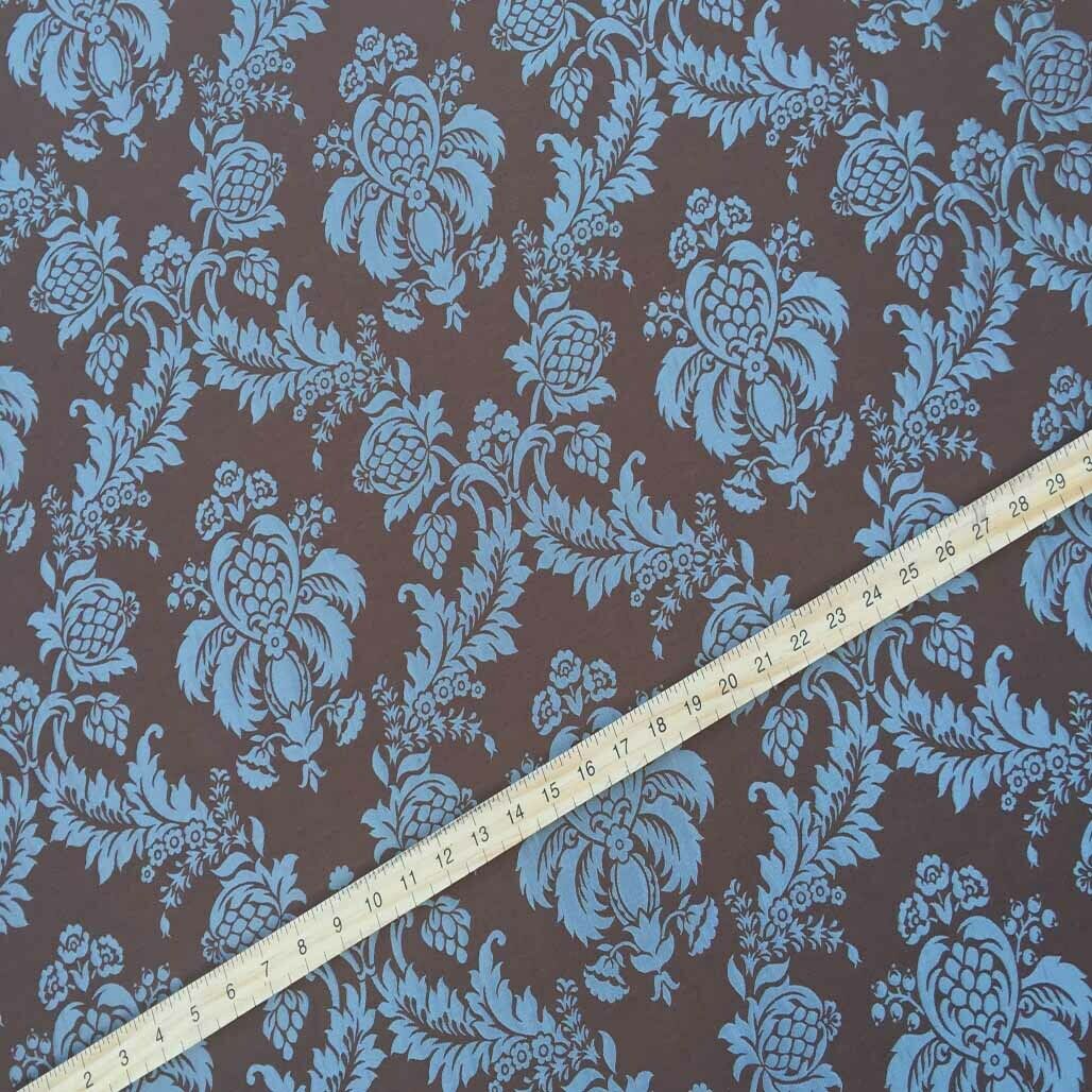Duck Egg Damask Curtain Brocade Fabric 140cm, Brown - Bull Ring Fabrics