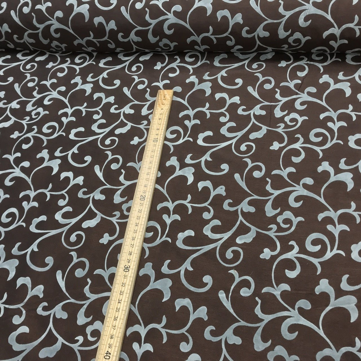 Duck Egg Floral Velvet Flock Taffeta Fabric, Brown - Bull Ring Fabrics