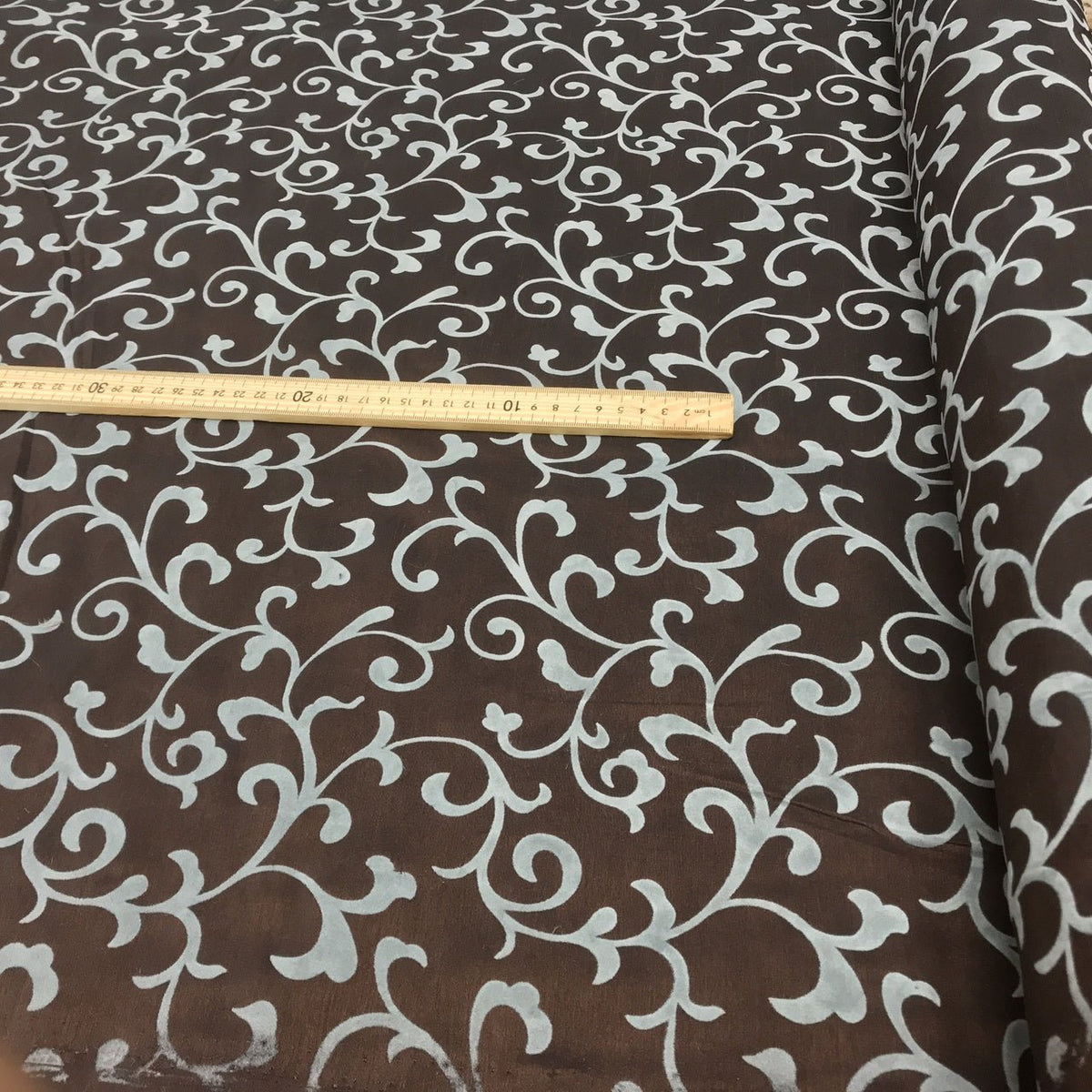 Duck Egg Floral Velvet Flock Taffeta Fabric, Brown - Bull Ring Fabrics