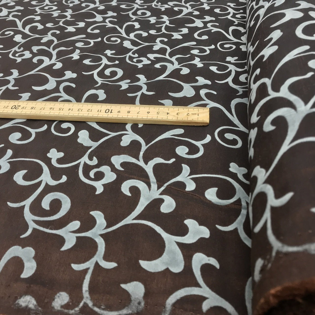 Duck Egg Floral Velvet Flock Taffeta Fabric, Brown - Bull Ring Fabrics