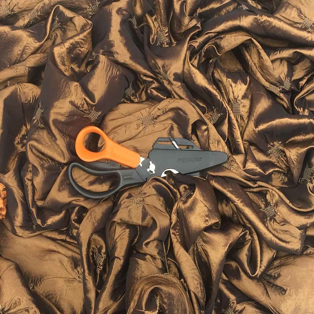 Elasticated Ribbon Taffeta Fabric, Brown - Bull Ring Fabrics