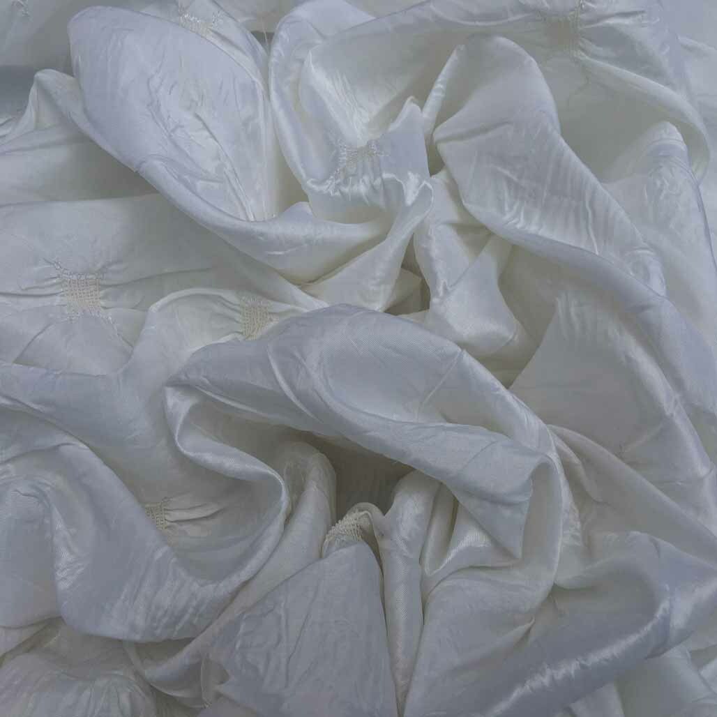Elasticated Ribbon Taffeta Fabric, White - Bull Ring Fabrics
