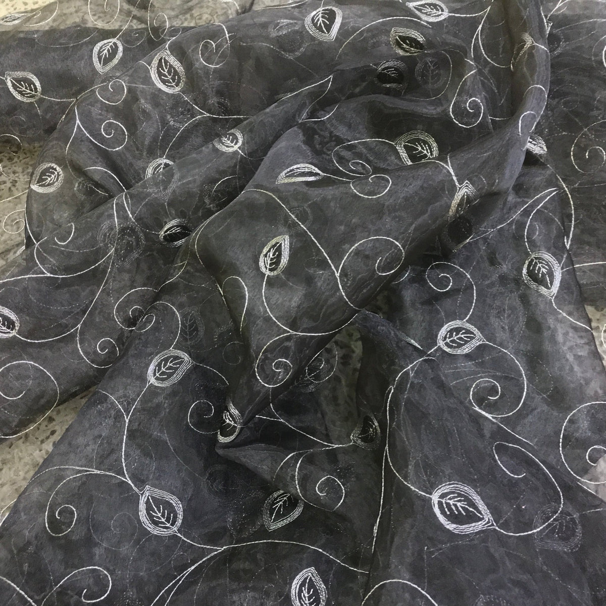 Embroidered Pacific Voile Organza Fabric, Black - Bull Ring Fabrics