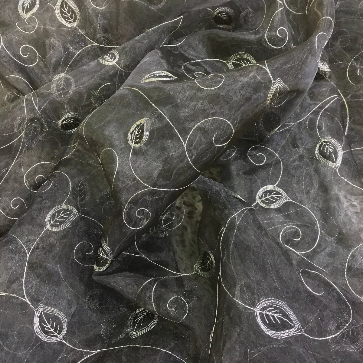 Embroidered Pacific Voile Organza Fabric, Black - Bull Ring Fabrics