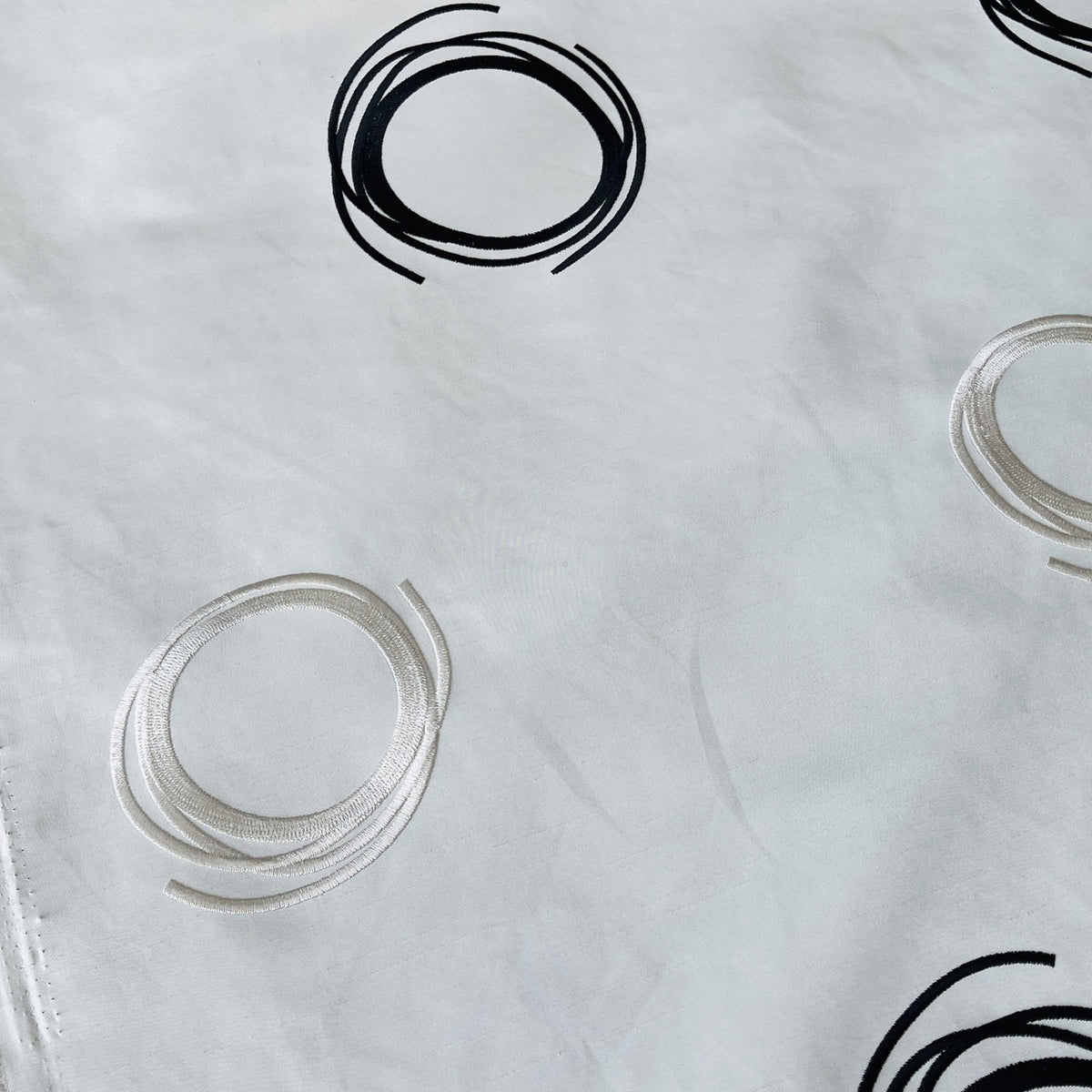 Embroidery Circles Silk Taffeta Fabric, Cream - Bull Ring Fabrics
