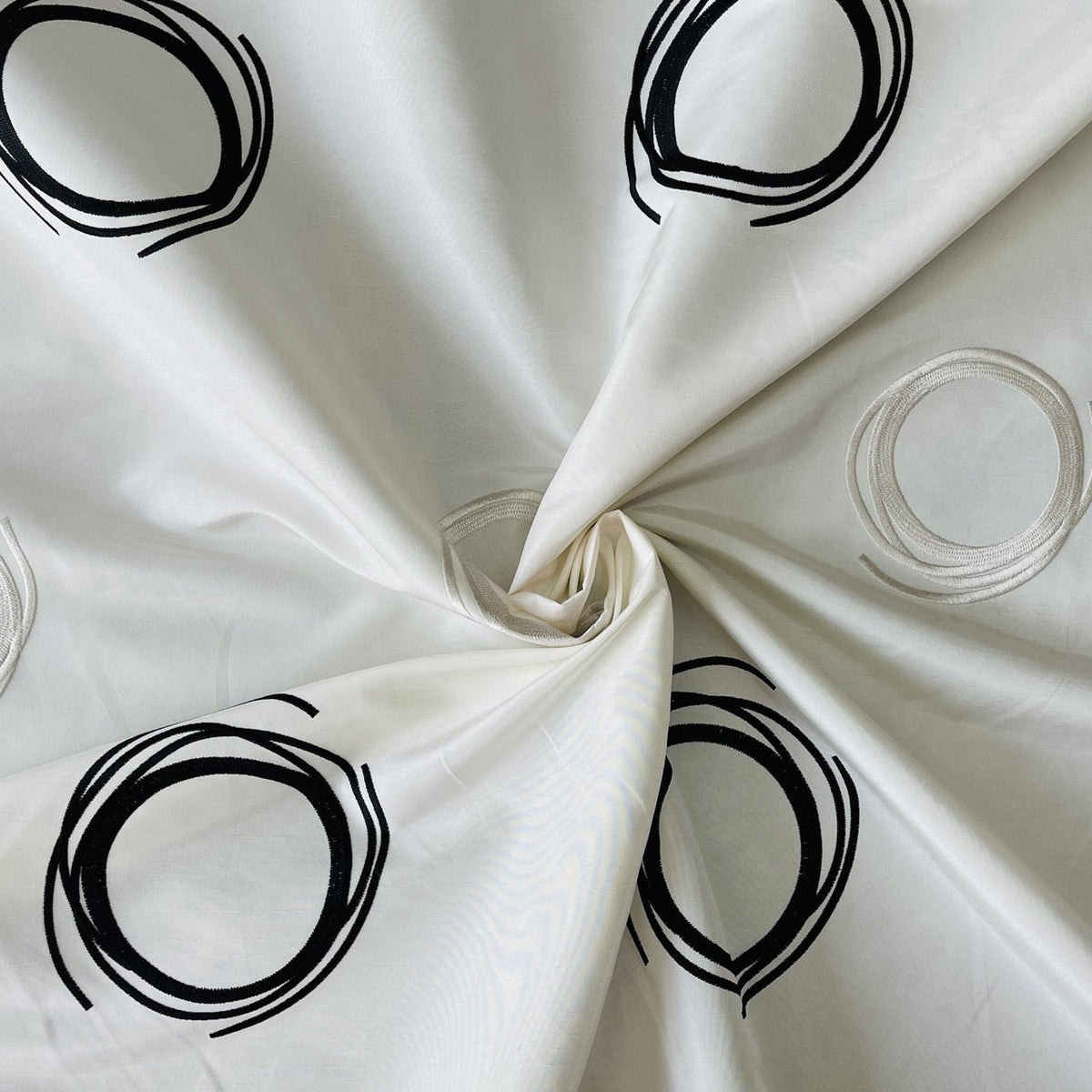 Embroidery Circles Silk Taffeta Fabric, Cream - Bull Ring Fabrics