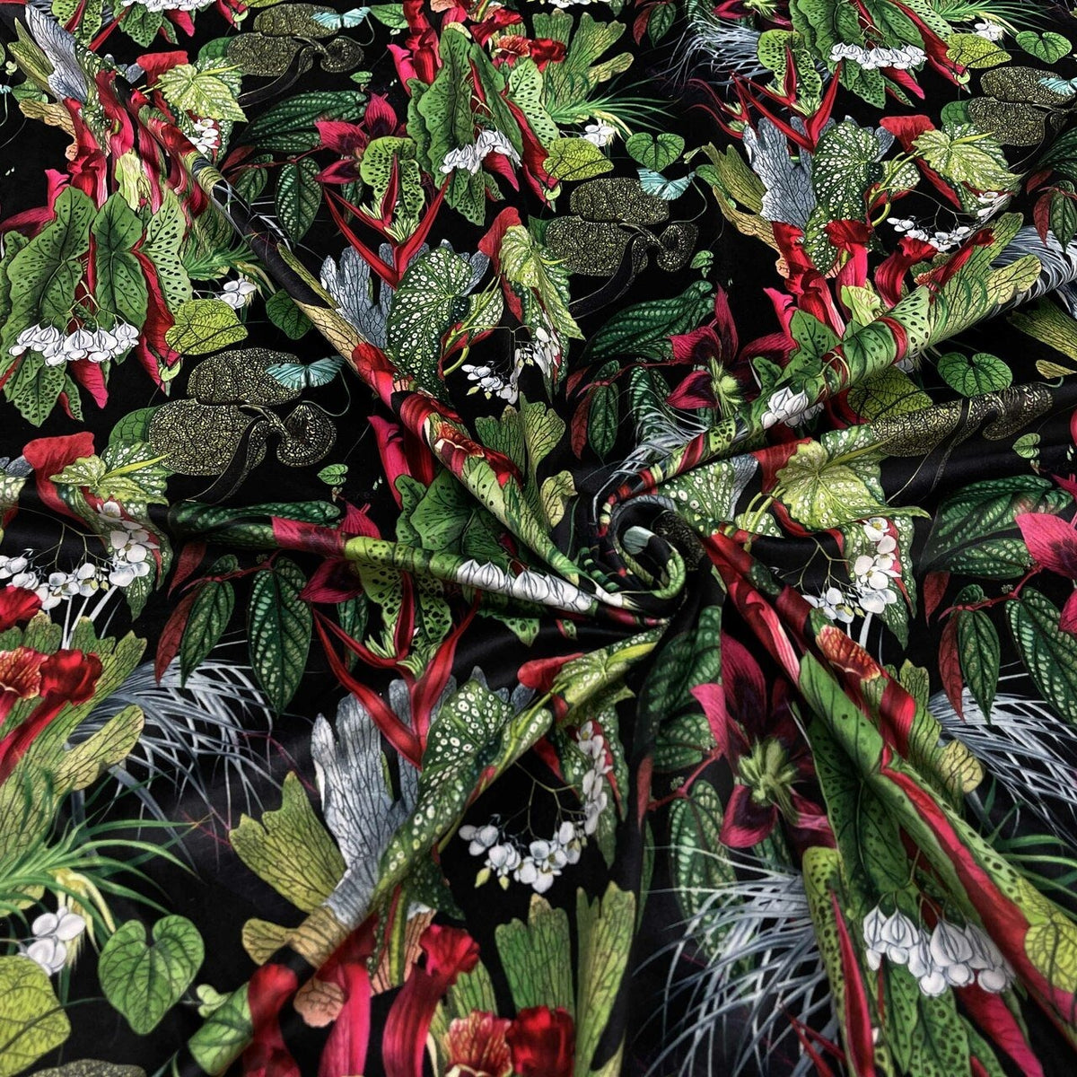Exotic Digital Print Plush Velvet Curtain Fabric, Black - Bull Ring Fabrics