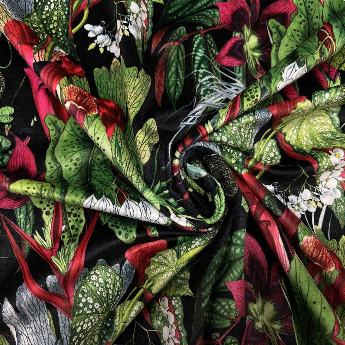 Exotic Digital Print Plush Velvet Curtain Fabric, Black - Bull Ring Fabrics