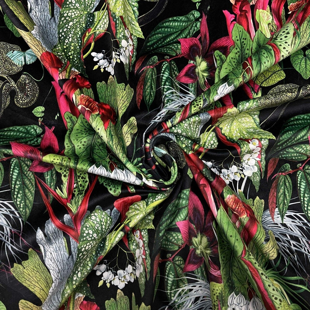Exotic Digital Print Plush Velvet Curtain Fabric, Black - Bull Ring Fabrics