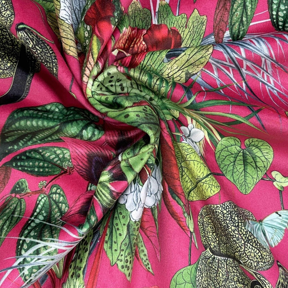 Exotic Digital Print Plush Velvet Curtain Fabric, Cerise - Bull Ring Fabrics
