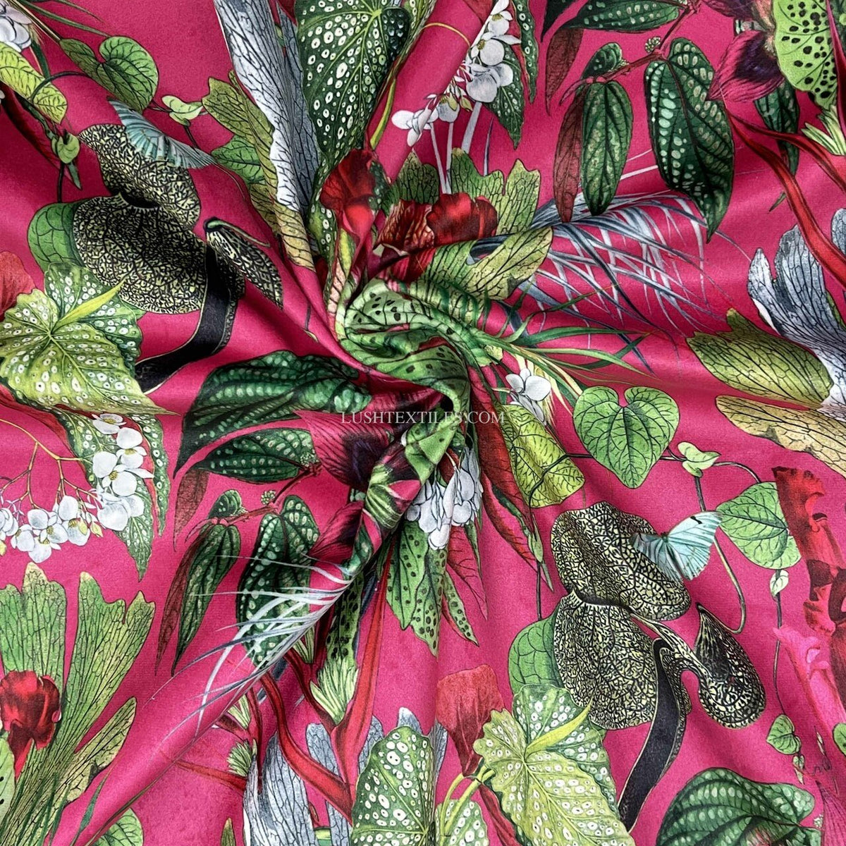 Exotic Digital Print Plush Velvet Curtain Fabric, Cerise - Bull Ring Fabrics