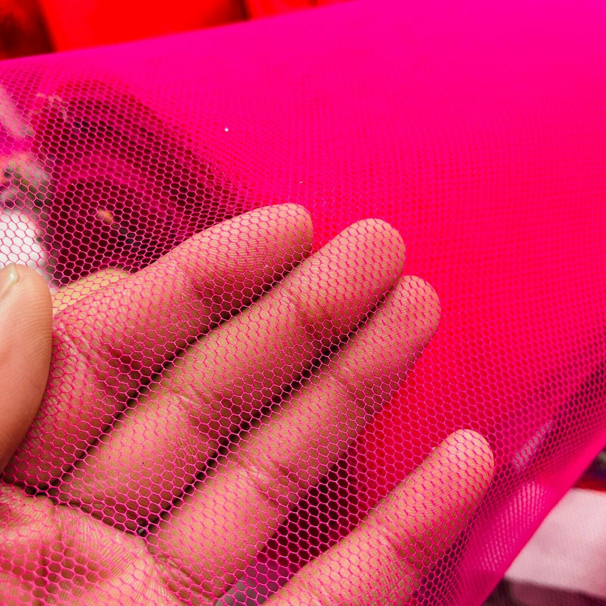Flo Cerise DRESS NET Holes Stiff NYLON Tutu Tulle Fabric Underskirt 150 Cm Wide - Bull Ring Fabrics