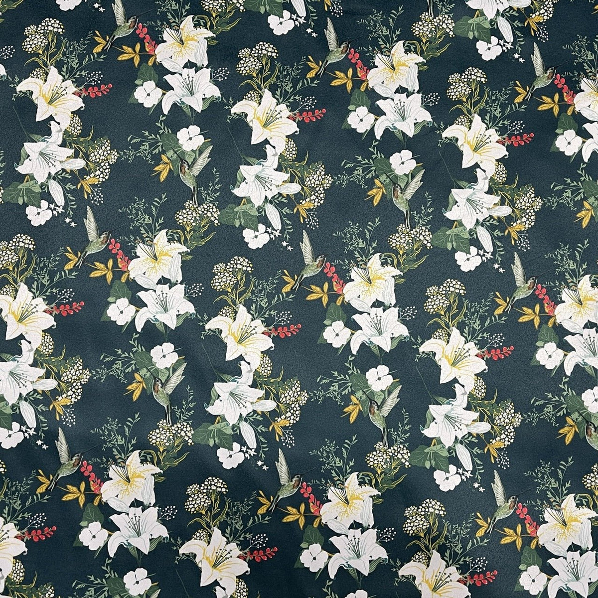 Floral Bird Print Satin Brocade Furnishing Fabric, Bottle - Bull Ring Fabrics