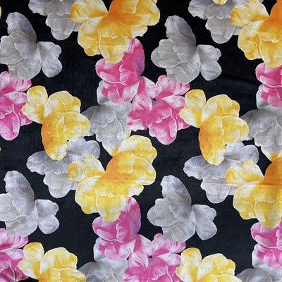 Floral Flowers Digital Printed Plush Velvet Upholstery Fabric, Black - Bull Ring Fabrics