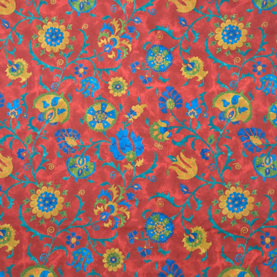 Floral Mustard Flowers Samarkand Vintage Cotton Fabric, Red - Bull Ring Fabrics