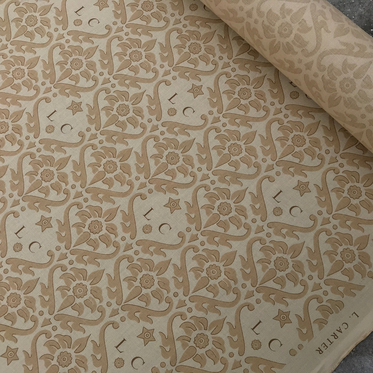 Gold Cotton Print L.Carter LC Damask Warner Fabrics - Bull Ring Fabrics