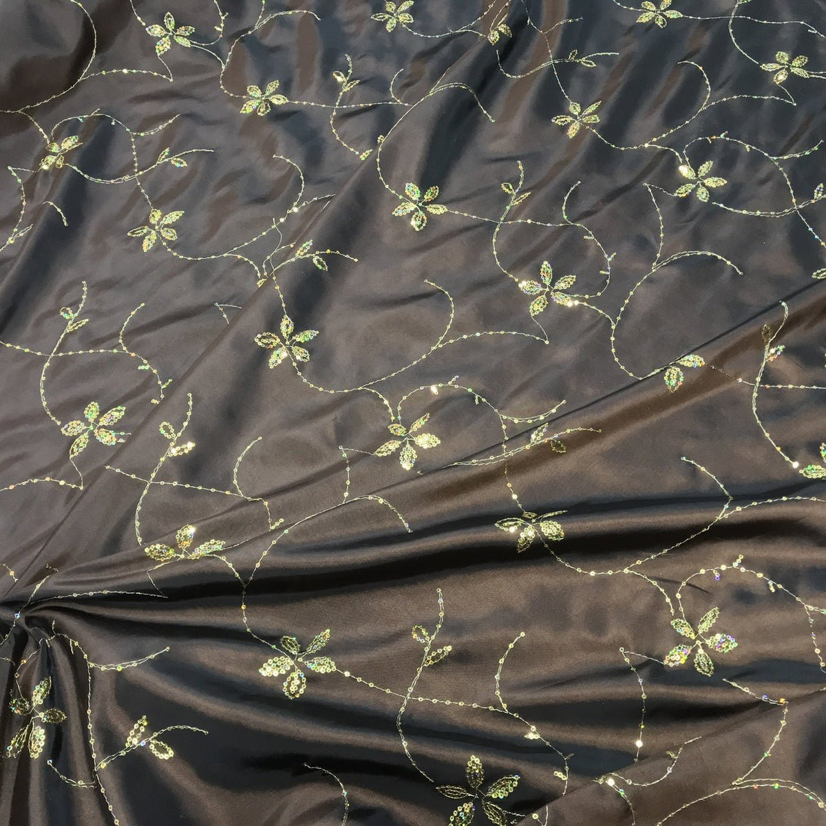 Gold Floral Sequin Taffeta Fabric, Brown - Bull Ring Fabrics
