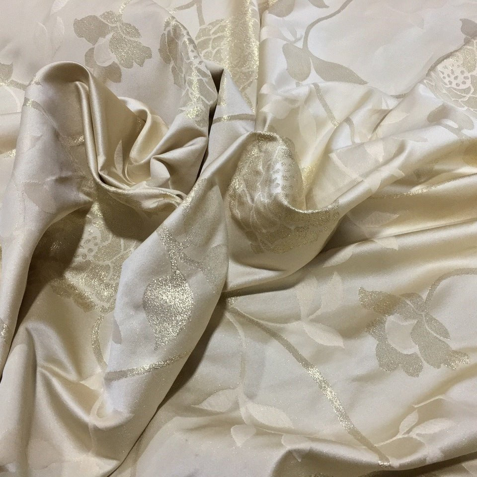 Gold Metallic Flowers Furnishing Fabric, Cream - Bull Ring Fabrics