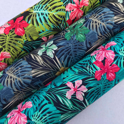 Hawaiian Flowers Cotton Poplin Rose & Hubble Shirts Dress Fabric - Bull Ring Fabrics