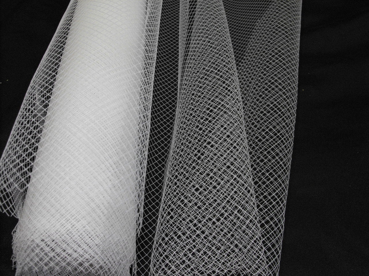 Large Hole Bird Cage Fascinator Stiff Net Fabric, White - Bull Ring Fabrics