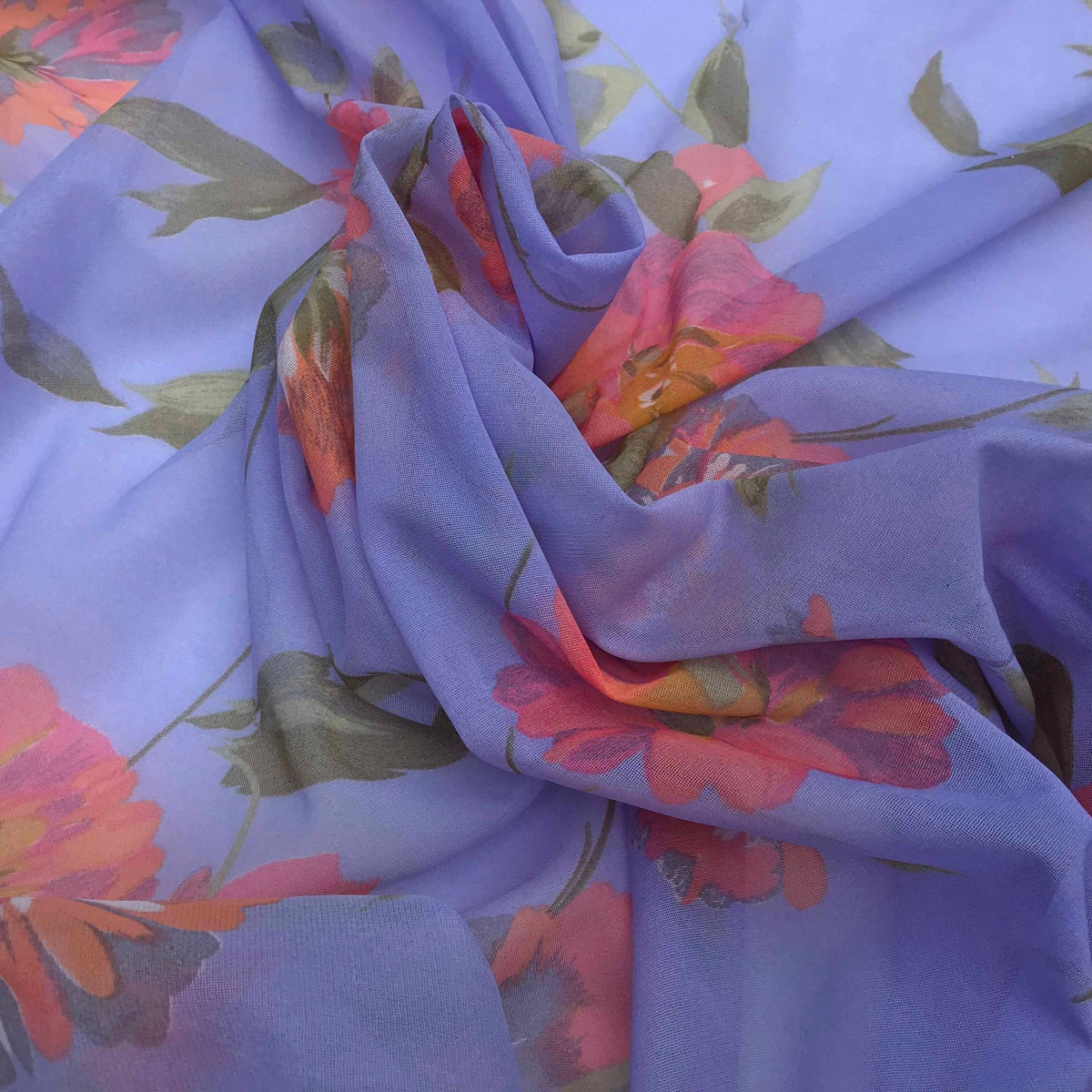 Lilac Floral Printed Muslin Fabric - Bull Ring Fabrics