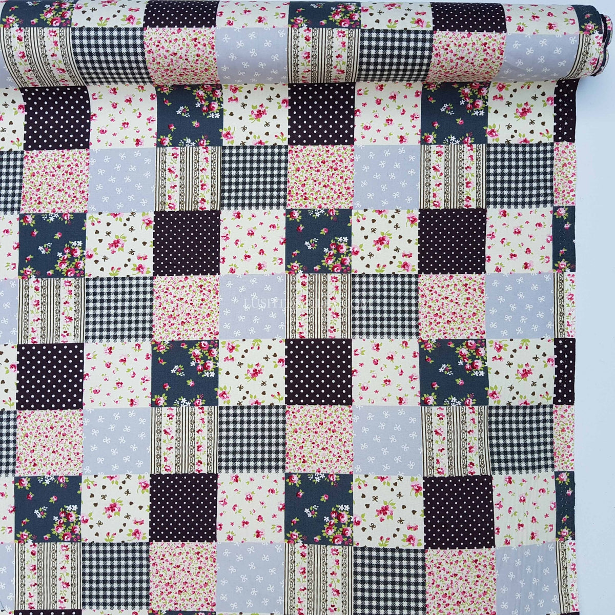 Patchwork Squares Cotton Poplin Dress Fabric, Black - Bull Ring Fabrics