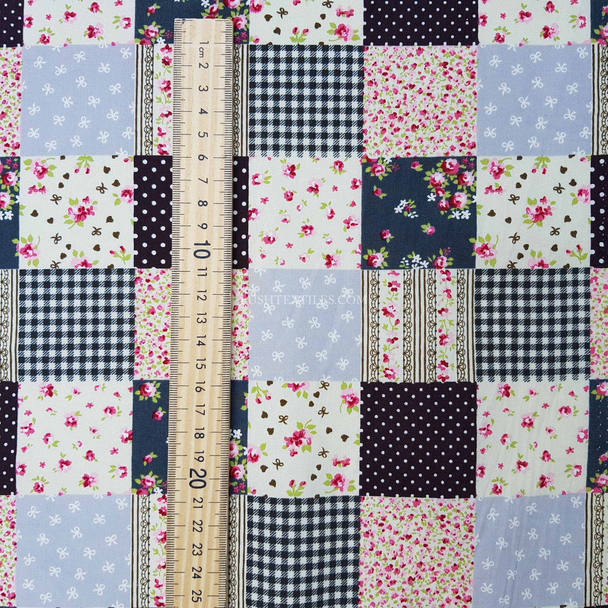 Patchwork Squares Cotton Poplin Dress Fabric, Black - Bull Ring Fabrics