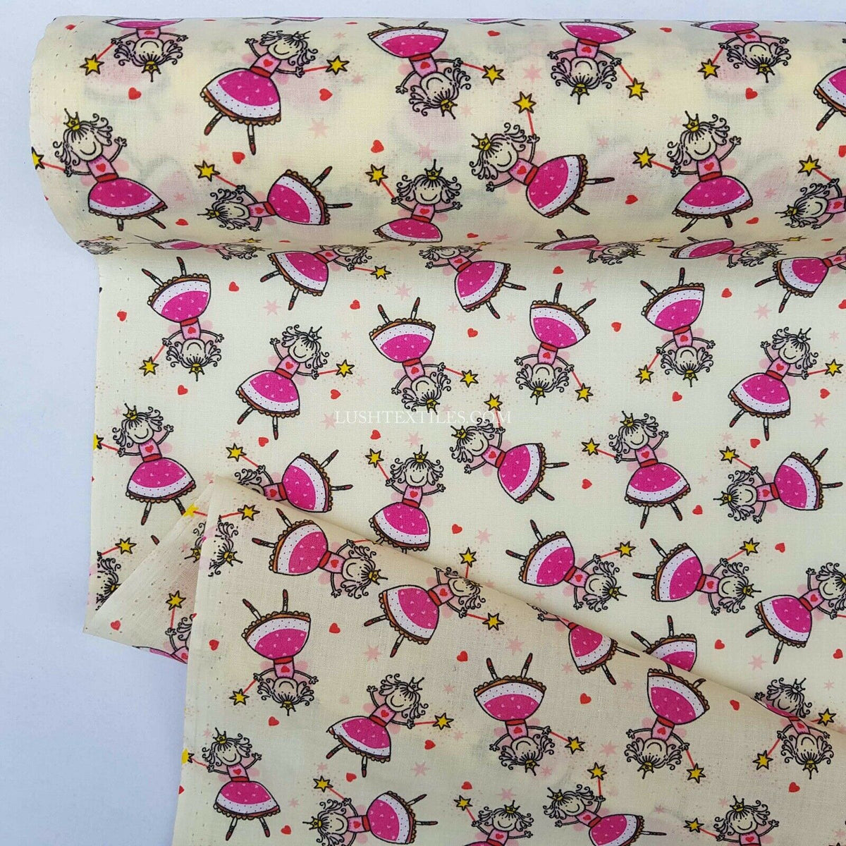 Princess Girls & Tiny Hearts PolyCotton Fabric 45" - Bull Ring Fabrics