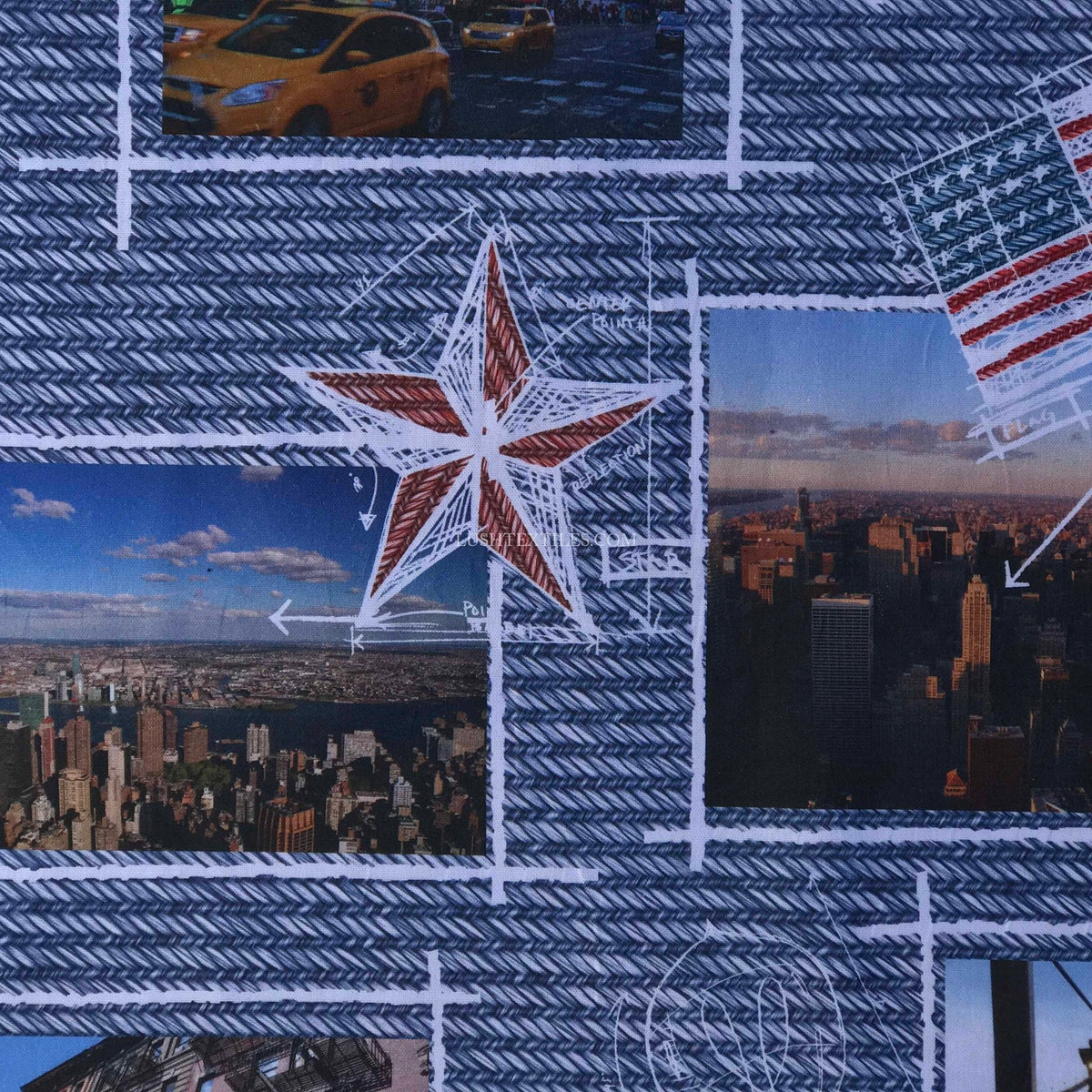 USA Attractions Collage Digital Print Cotton Fabric - Bull Ring Fabrics