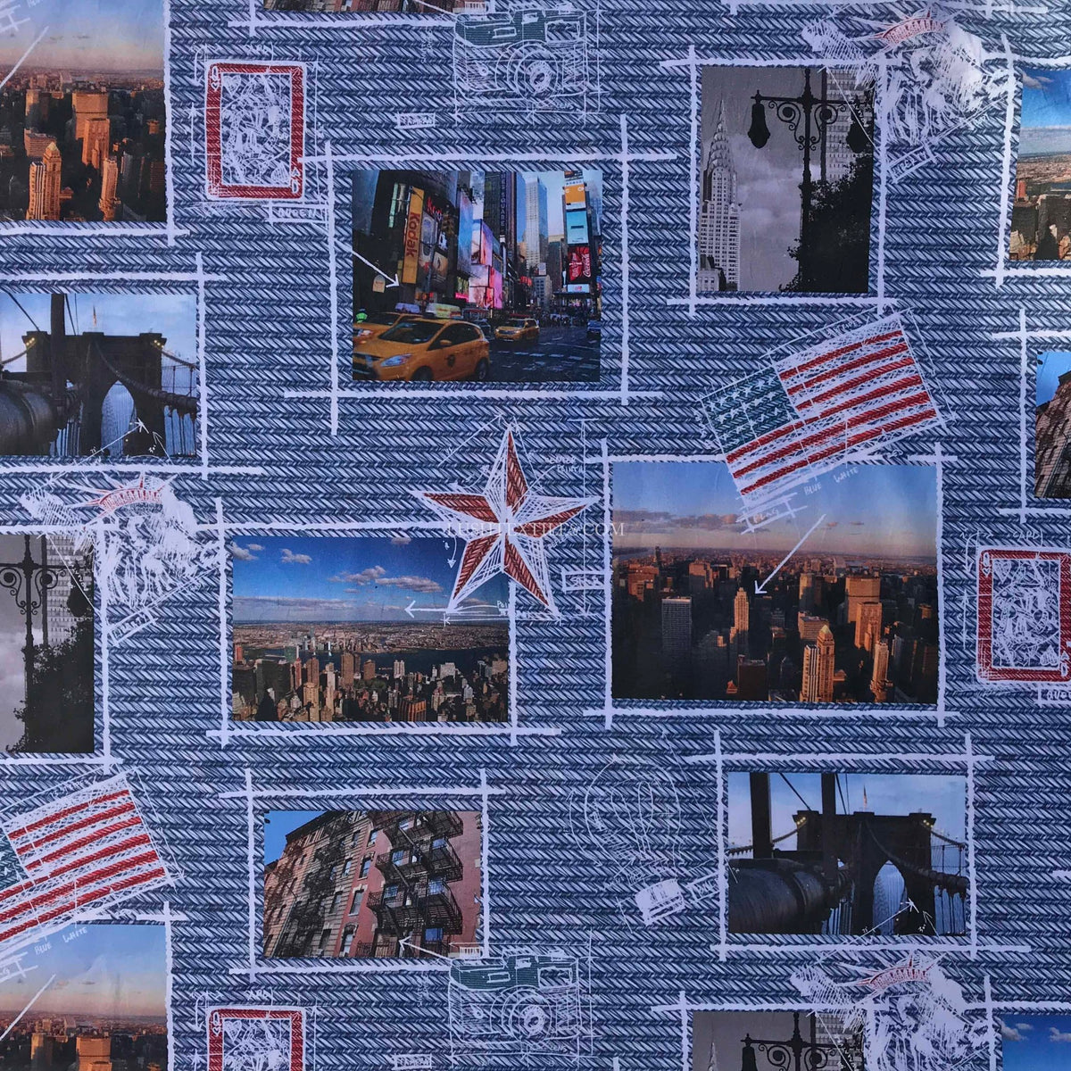 USA Attractions Collage Digital Print Cotton Fabric - Bull Ring Fabrics