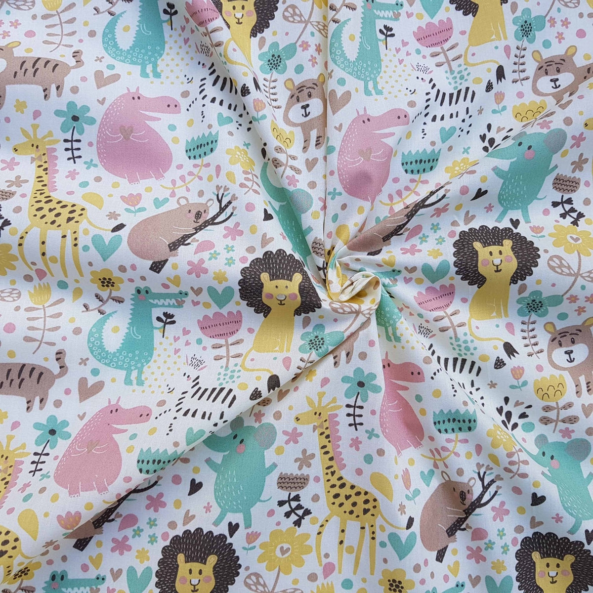 Zoo Animals Polycotton Fabric - Bull Ring Fabrics