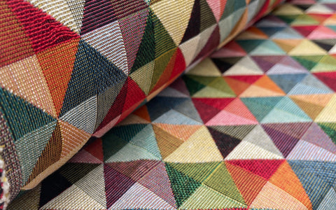 Colourful geometric tapestry upholstery fabric on the roll – Bullring Fabrics
