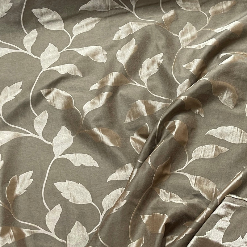 Caramel Felix Leaves Floral Curtain Brocade Fabric 140cm, Brown