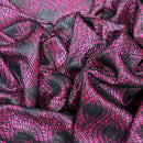 Cerise Pink Satin Fabric Black Lace Overlay Polka Dot Bonded Dress Material