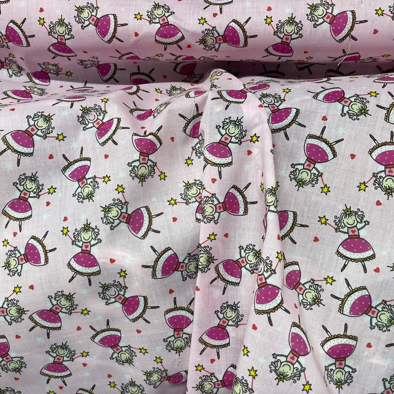 20m Fairy Princess Girls Polycotton Fabric, Pink