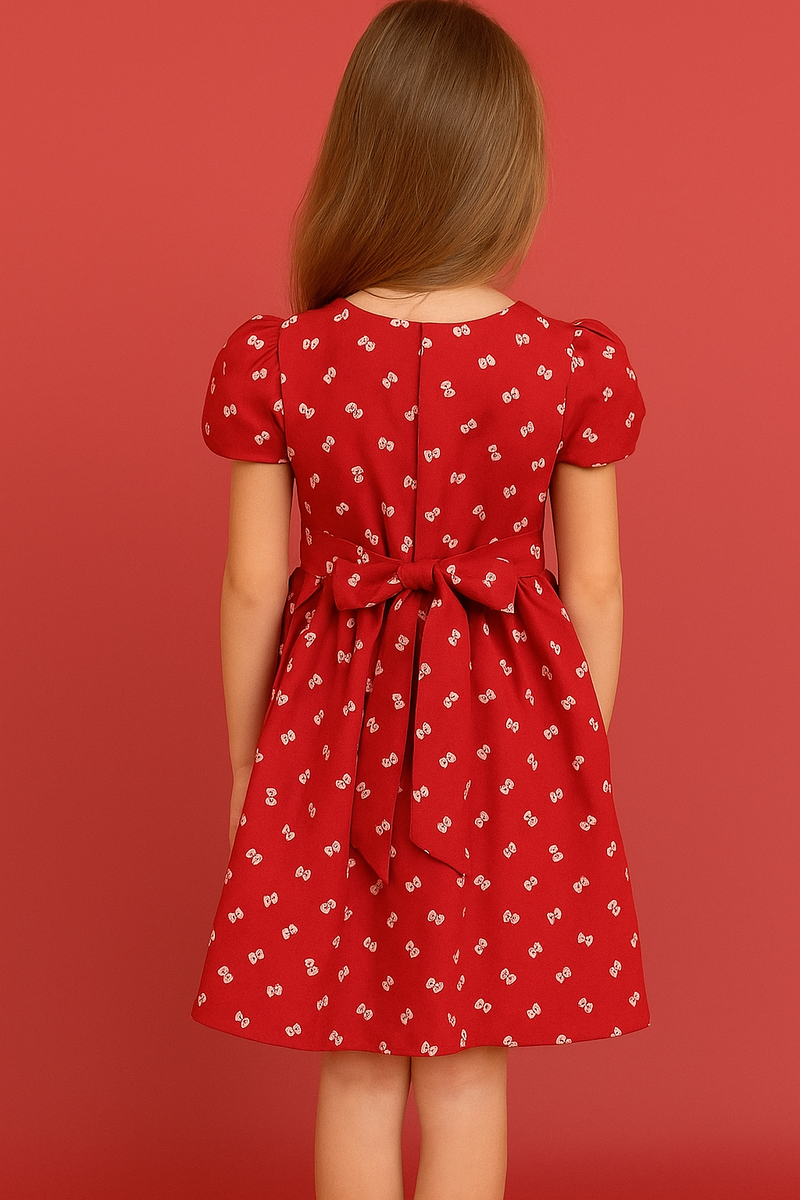 Metallic Silver Tiny Bows Polycotton Fabric 112cm, Red