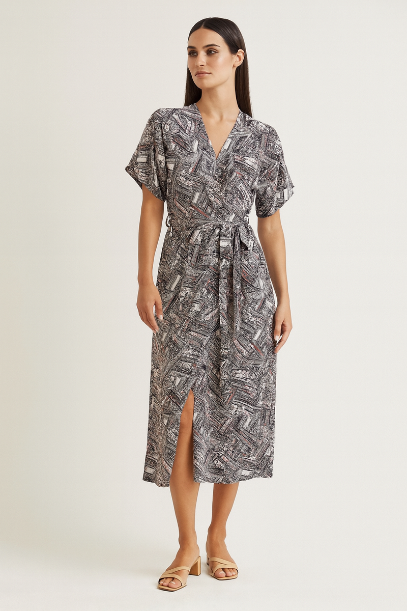 Abstract Designer Viscose Fabric, Ecru