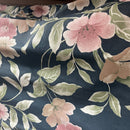 Peach Floral Flowers Print Vintage Cotton Fabric, Navy