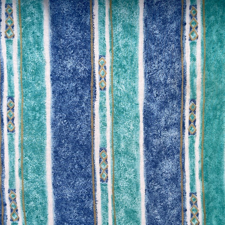 10 Metres 100% Cotton Sheeting Fabric Blue/Aqua Stripe Craft Curtain 60" - Bull Ring Fabrics