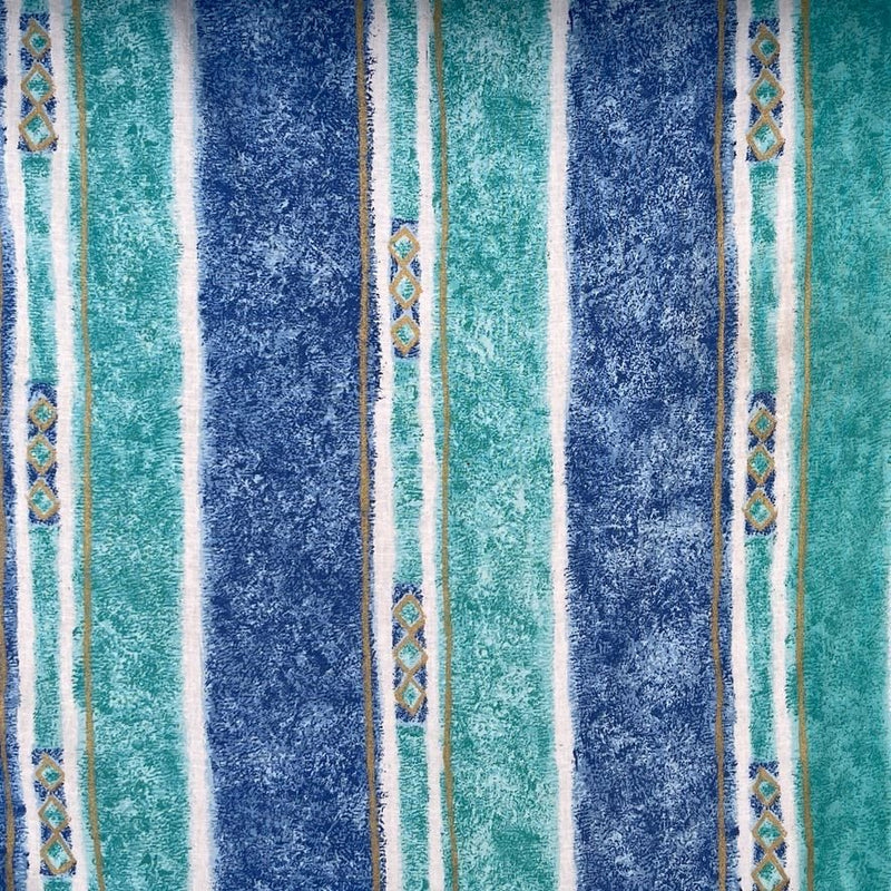 10 Metres 100% Cotton Sheeting Fabric Blue/Aqua Stripe Craft Curtain 60" - Bull Ring Fabrics