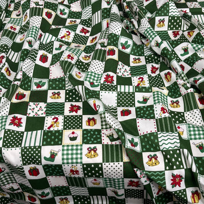 100% Cotton Christmas Patchwork Squares Fabric 45" Wide, Green - Bull Ring Fabrics