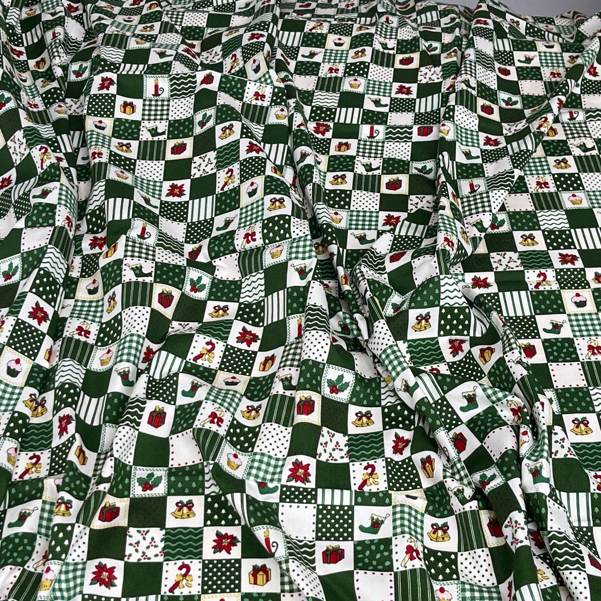 100% Cotton Christmas Patchwork Squares Fabric 45" Wide, Green - Bull Ring Fabrics