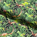 100% Cotton Craft Dinosaur Jungle Fabric – Green Prehistoric Dino Print Dressmaking & Quilting Material - Bull Ring Fabrics